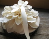 Ring Pillow- Natural Wood With Ivory Flower