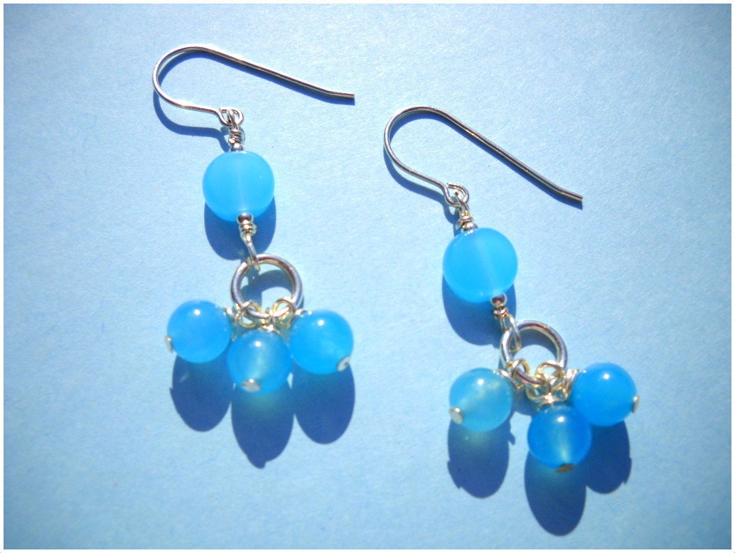 Blue Jade Gemstones and Sterling Silver Earrings