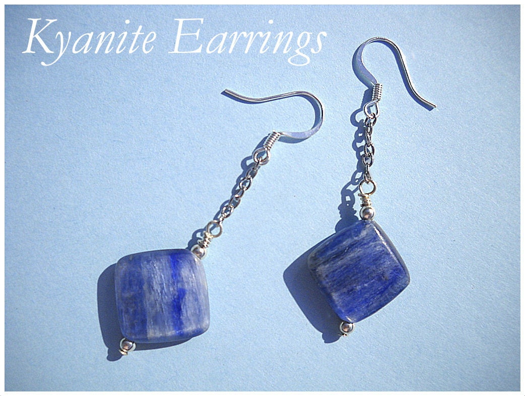 Natural Kyanite and Sterling Silver Earrings