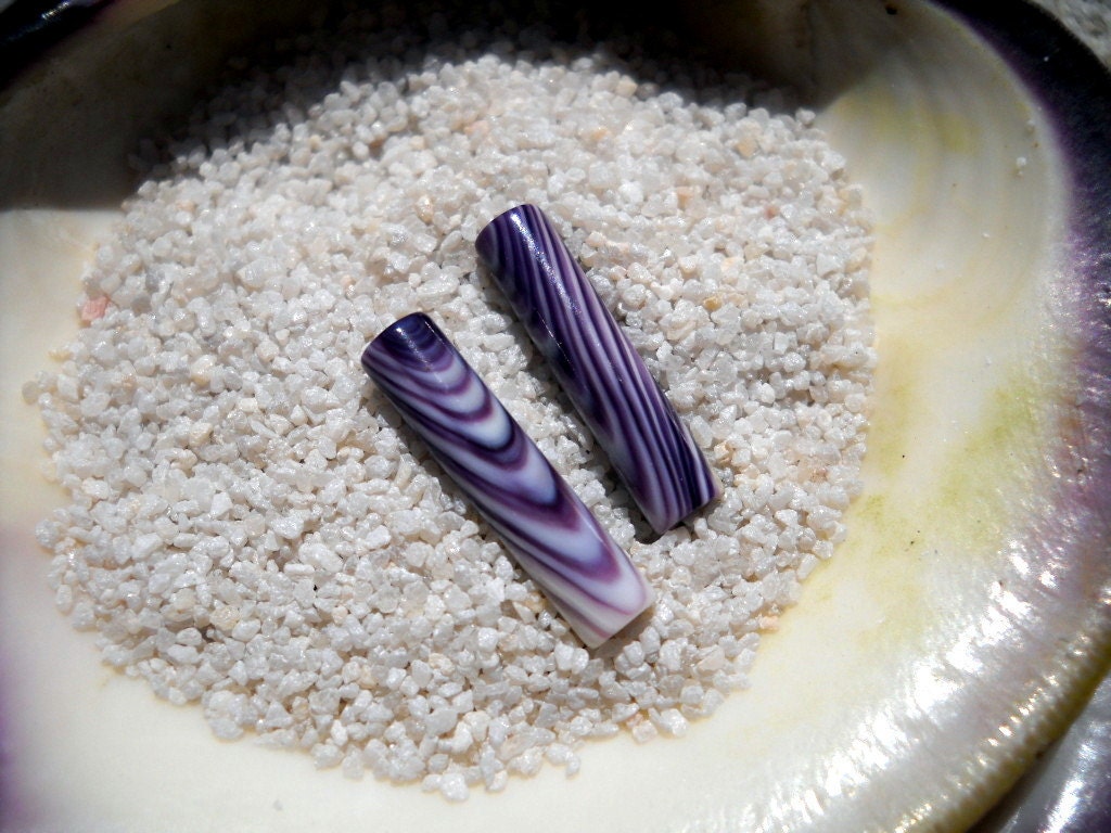 Quahog Shell Beads - Drilled Wampum Beads - Two Tube Beads - 19mm x 5mm