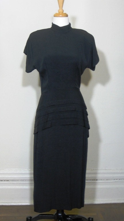 Vintage Black Crepe Dress Film Noir