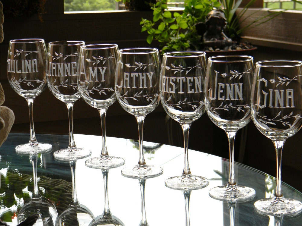 Bridesmaid Wine Glasses Personalized with Name on each - Set of 8