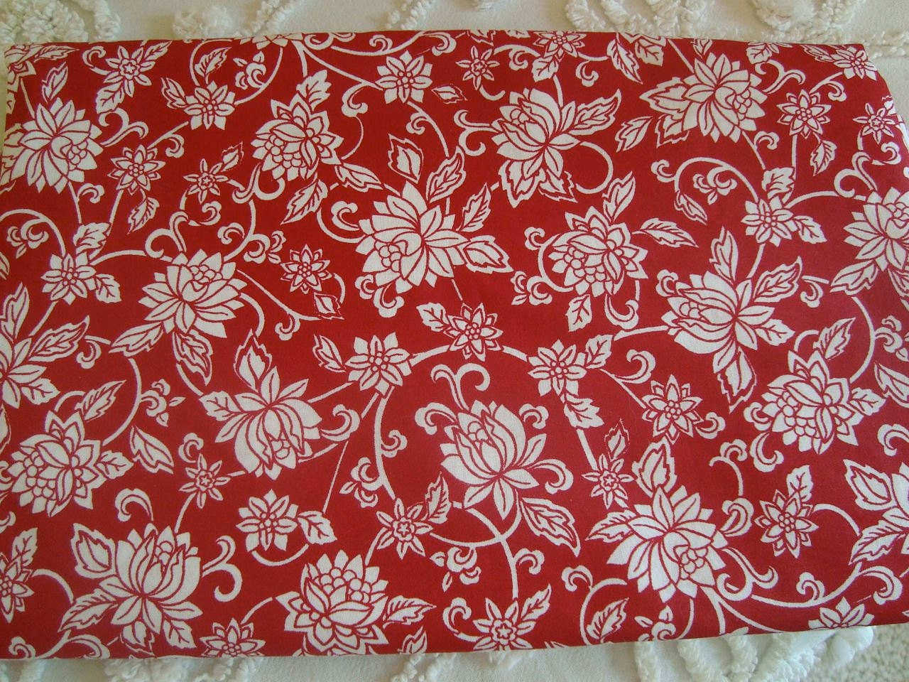 Vintage Red and White Floral Fabric by Textile Arts & Film, Inc Chester, SC 44 Inches Wide Yardage
