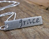 grace pendant hand stamped sterling silver necklace 22 inch chain