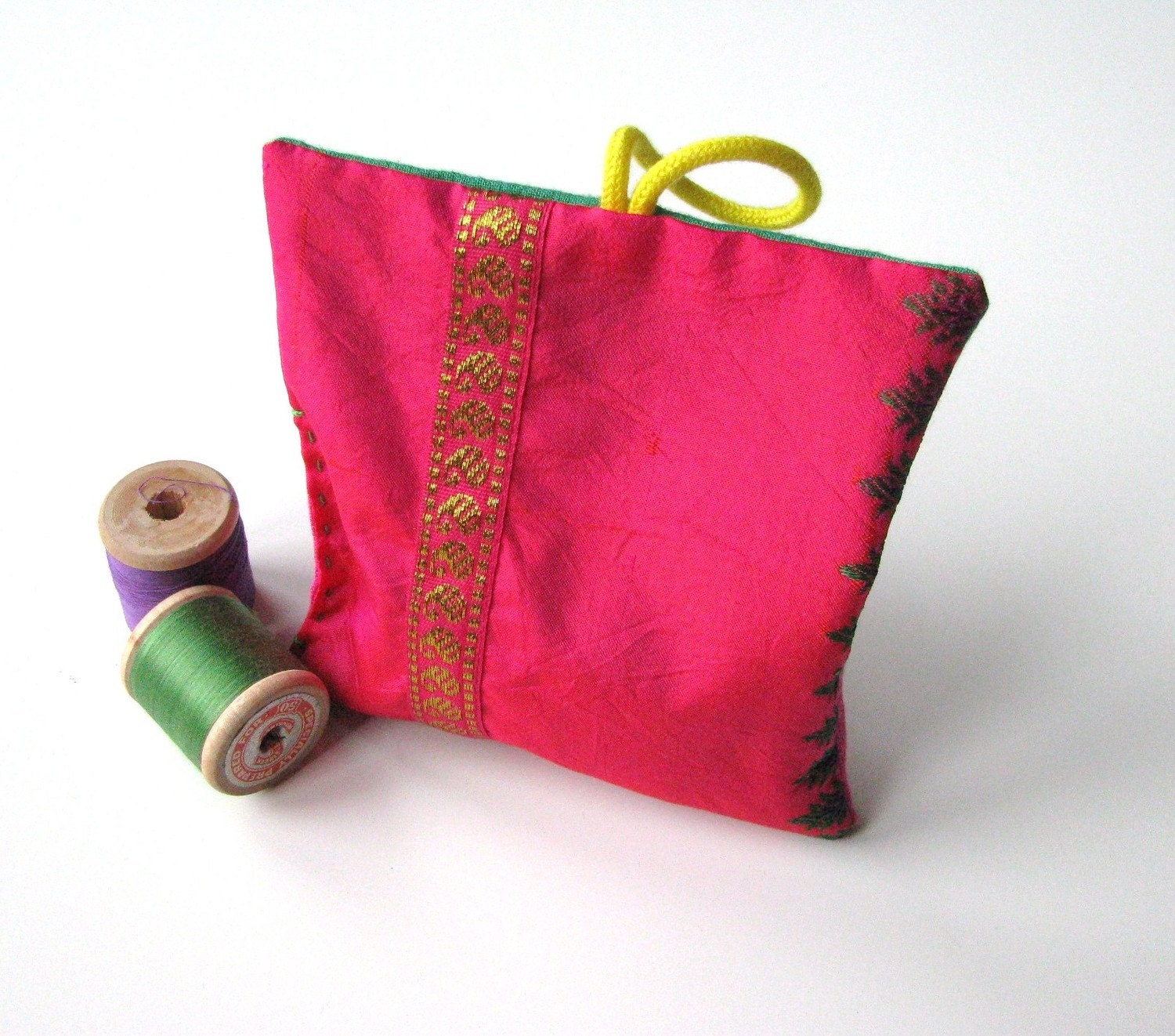 lavender pillow - hot pink silk and cotton lavender sachet - passage to India - ostat