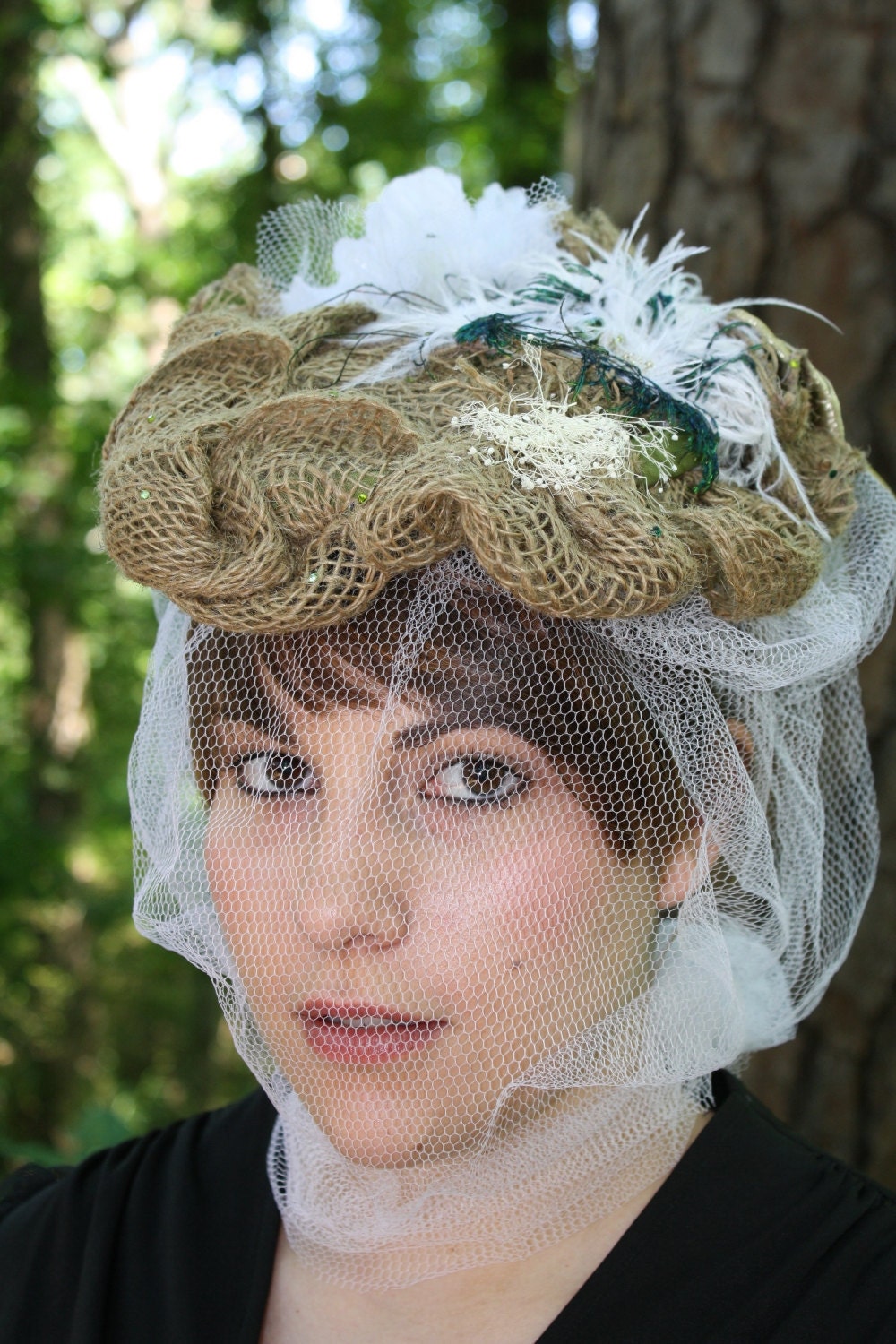 Anastasia// Boho Medieval Bride Burlap Baby's Breath Romantic Vintage Style Victorian Style Mucha Inspired Whimsical Veil