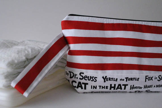 diaper clutch / diaper and wipes case -- seuss stripes