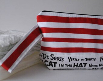 diaper clutch / diaper and wipes case -- seuss stripes