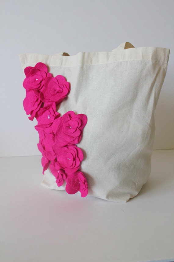 SALE canvas tote bag / shoulder bag purse -- cascading hydrangeas in hot pink