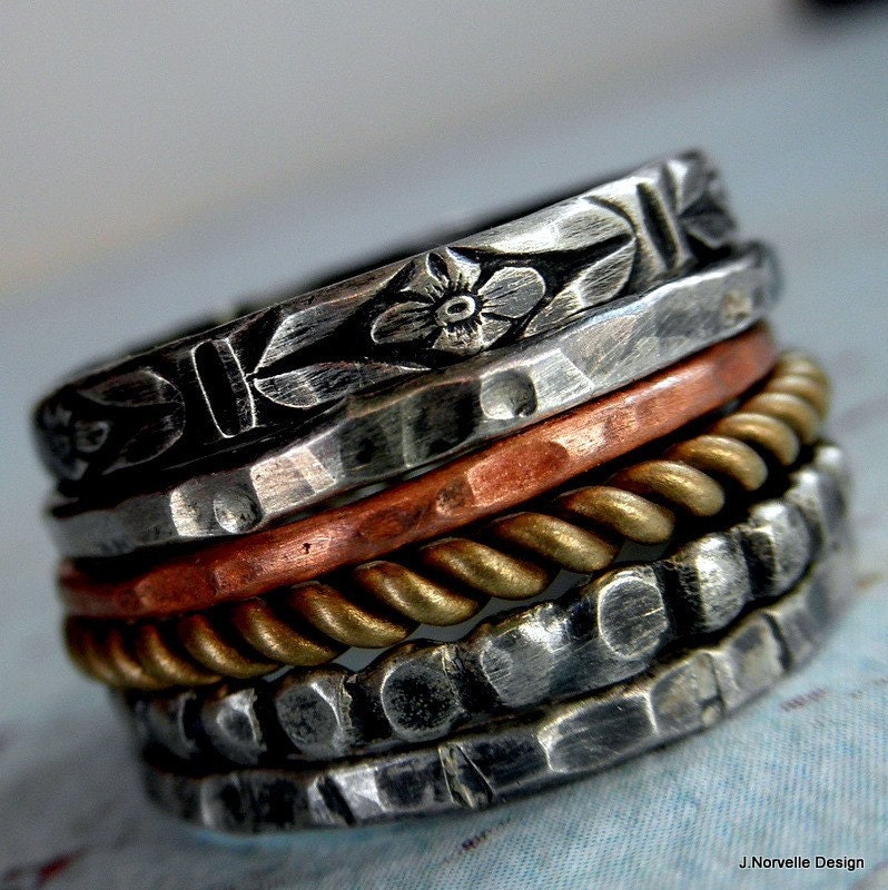 Stack Rings Set of 6 Sterling Copper and Brass Custom Size