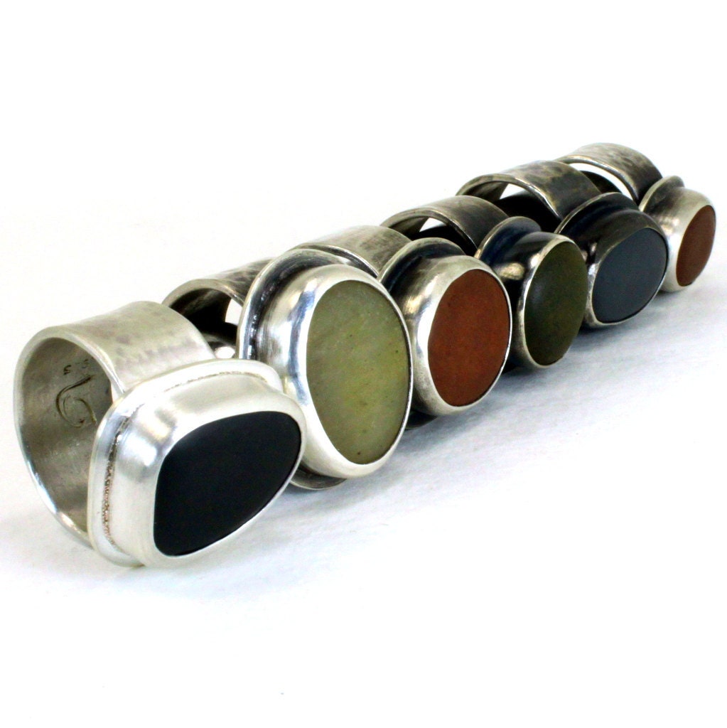 Stone Sterling Ring - Design Your Own Ring - Custom Beach Stone Ring