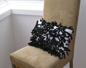 UpCycled T Shirt Throw Pillow / Black White / Fringe / Fashion / Fun / Soft / Rectangle / Home Decor / Eco Friendly / by ohzie