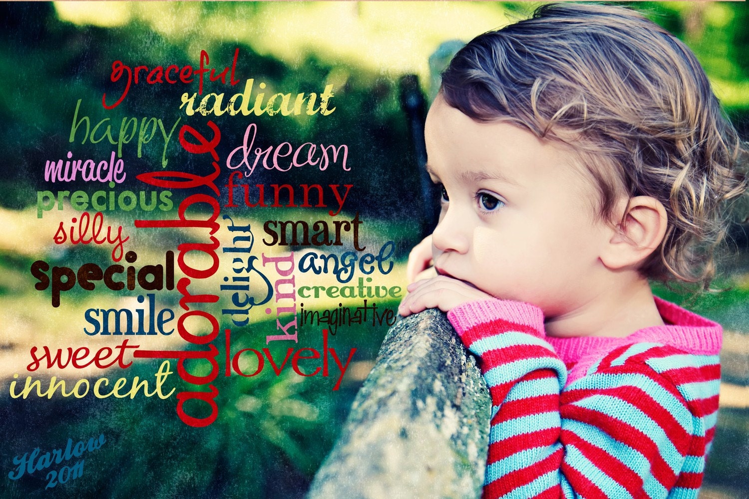 Word Art Child's Portrait - Photo to Art - 11x14