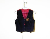 One-Of-Kind Bird Vest . Corduroy . Navy Blue . 1970s