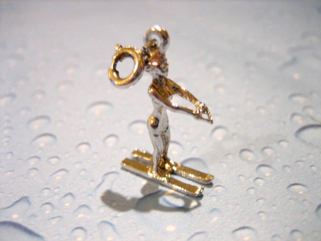 Vintage Sterling Silver Lady Water Skier Charm Pendant Fob