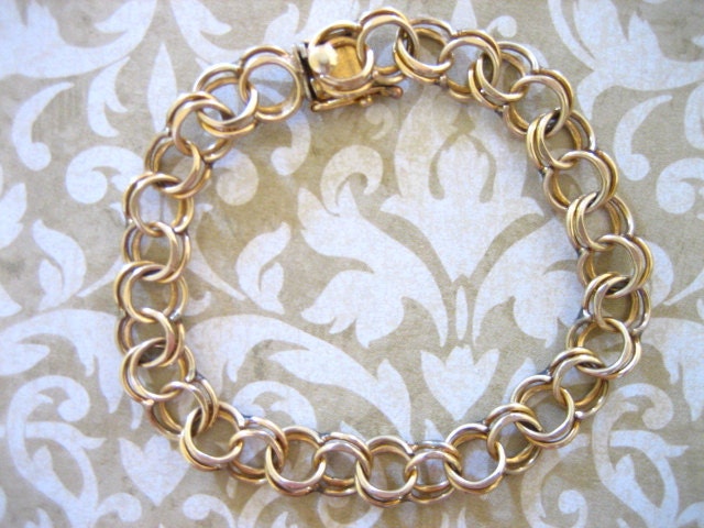 Vintage 12 Kt Gf Double Link Charm Bracelet