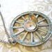 Vintage Wagon Wheel Locket Pendant Necklace w Faux Turquoise