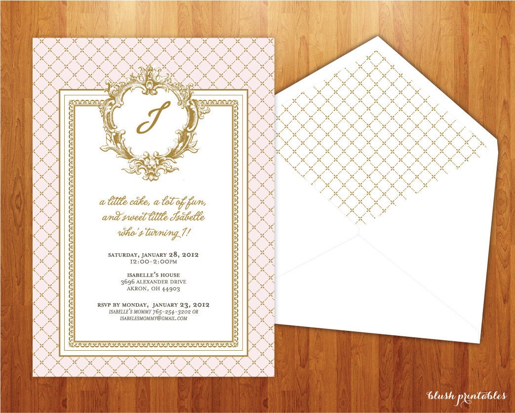Vintage Shabby Chic First Birthday Invitation - 5x7 Printable DIY JPEG Il_570xn