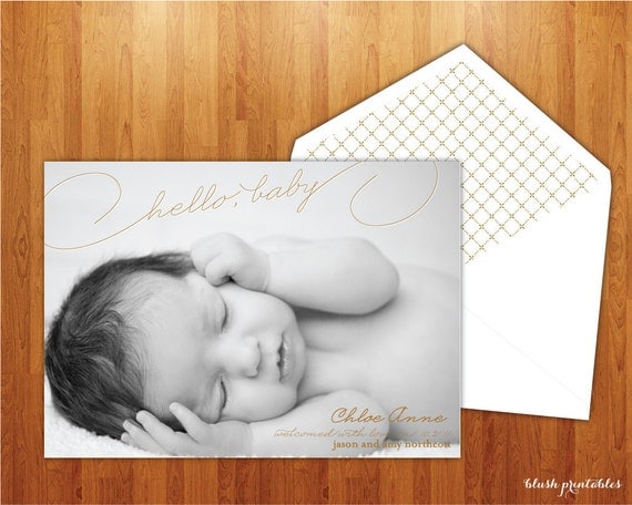 Birth Announcement - New Baby - Printable Design - Custom & Personalized Photo Card - Newborn Photoshoot - 5x7 Il_570xn