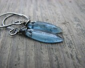 Kyanite Earrings Sterling Silver Cornflower Blue Wire Wrapped Marquis Stones