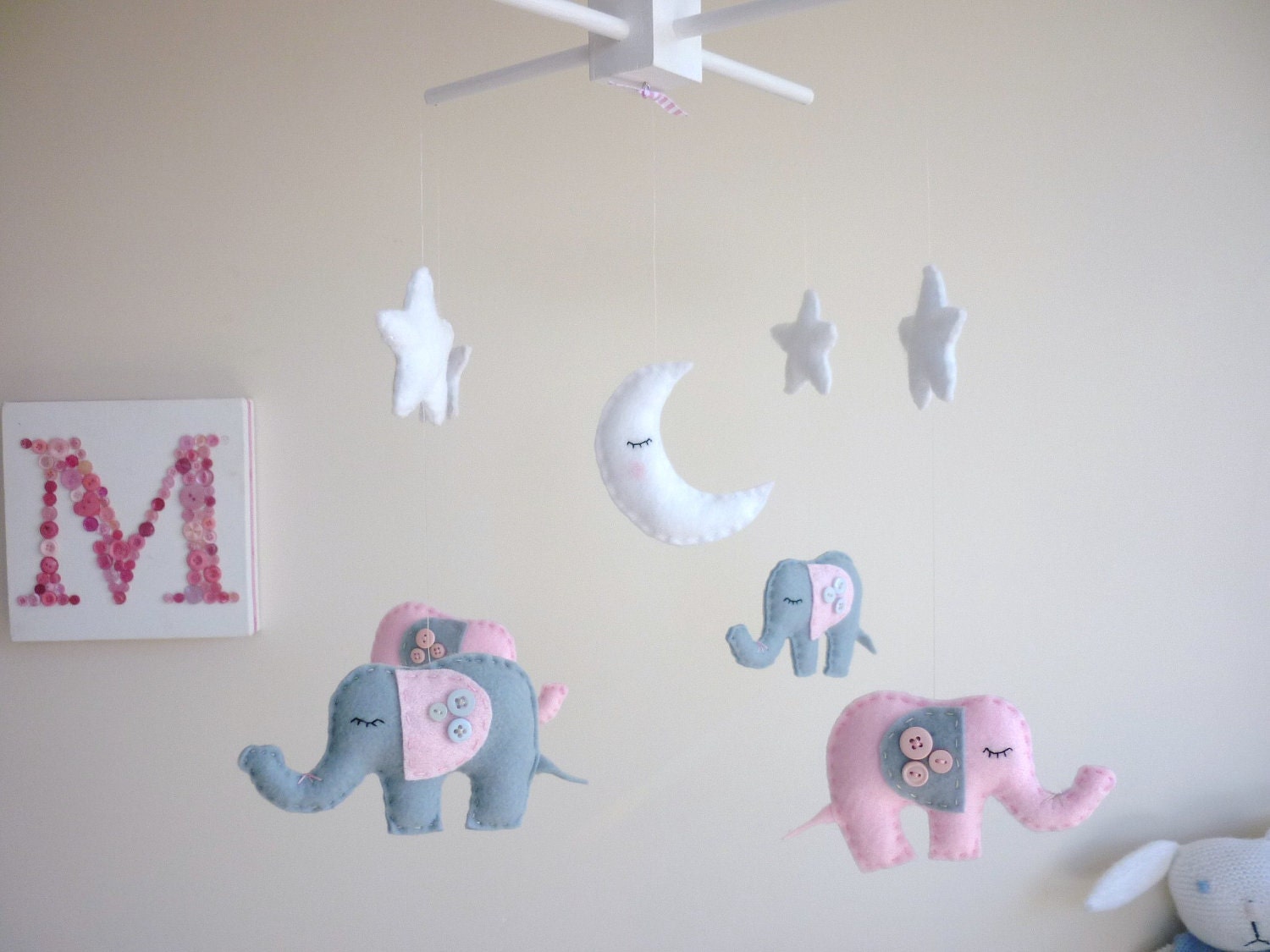 Dreamtime Baby Elephants - Pink and Grey Felt Baby Mobile