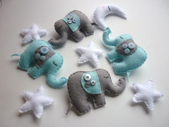 Dreamtime Baby Elephants - Baby Blue and Grey Felt Baby Mobile