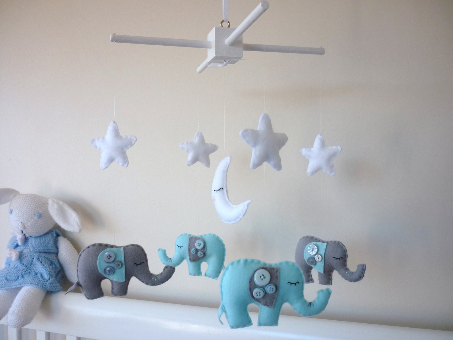 Dreamtime Baby Elephants - Baby Blue and Grey Felt Baby Mobile