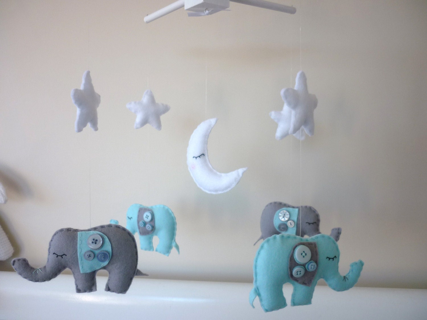 Dreamtime Baby Elephants - Baby Blue and Grey Felt Baby Mobile