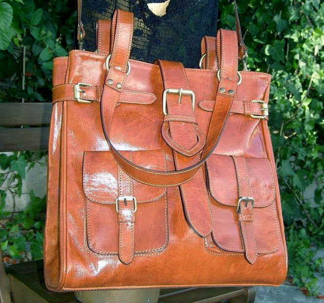 Caramel Leather Tote / Handbag / Shoulder / Cross-body Bag / Messenger Orea, fits a 13" laptop