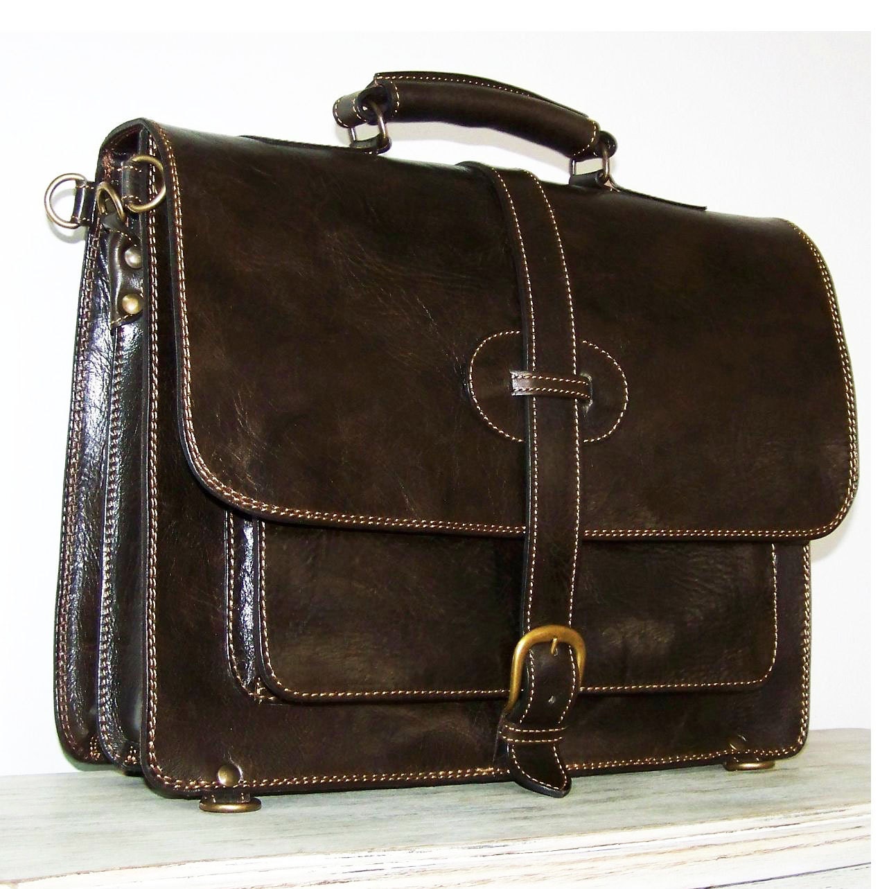 Leather Backpack Messenger Bag Laptop Bag Briefcase Satchel fits a 17" & 18" laptop in Dark Brown SAMUEL XXL
