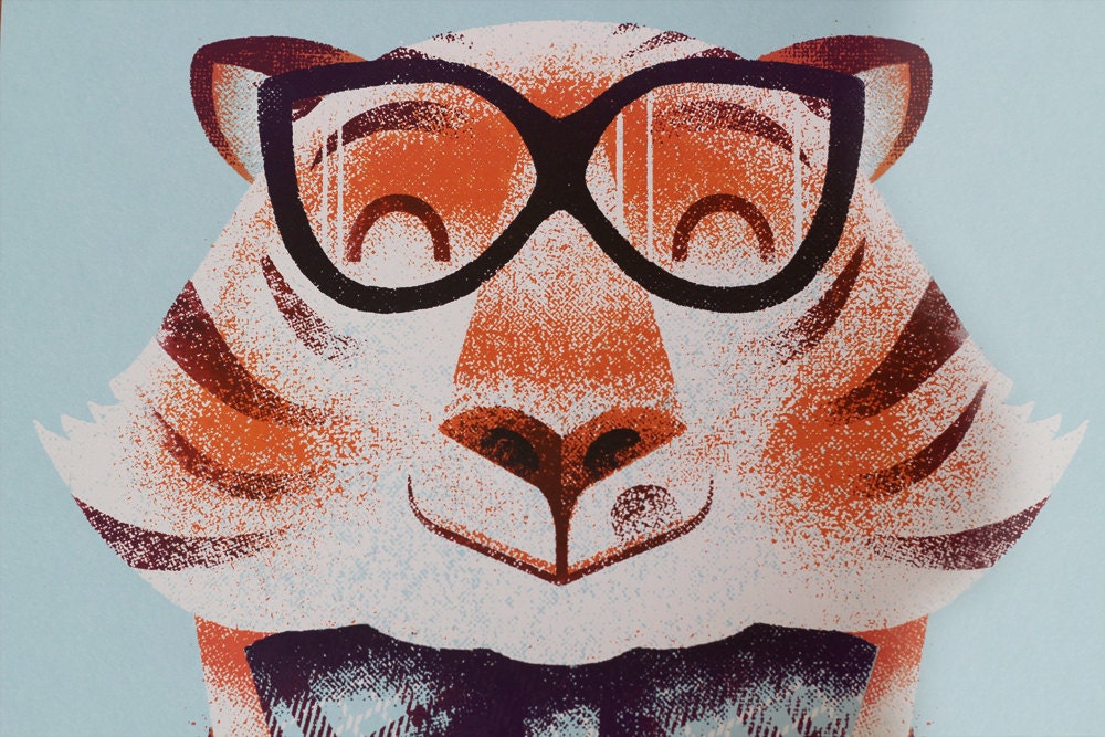 Tiger with a Bow Tie Portrait, screen print