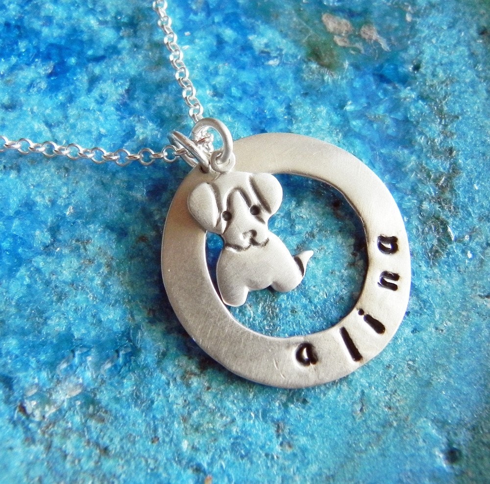 Personalized puppy dog sterling silver necklace - animal necklace