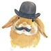 Original Rabbit Watercolor - Bunny Painting, Bowler Hat, Animal Art
