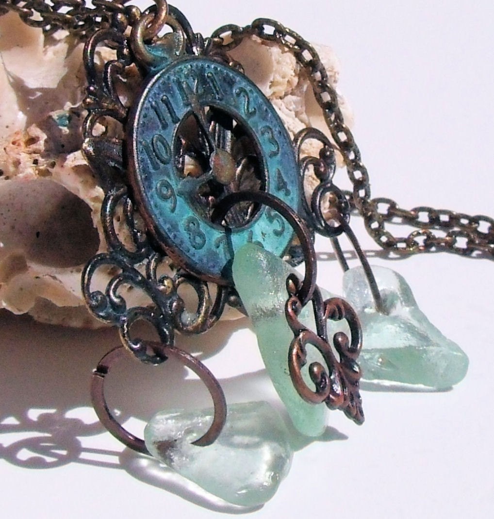 Somewhere In Time Misty Blue Sea Glass Necklace