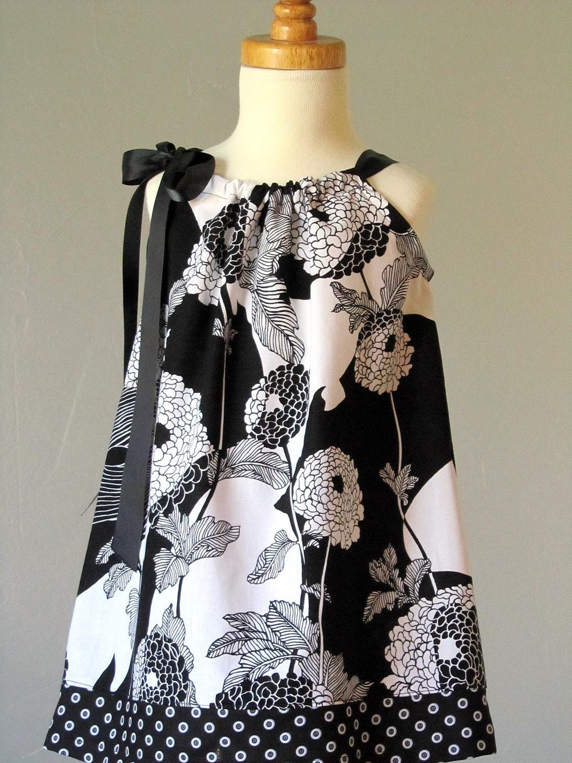 Girls Pillowcase Dress - Black and White Dahlia - Pillowcase Dress - Sizes 18 Months, 2T, 3T, 4T, 5, 6, 8, or 10