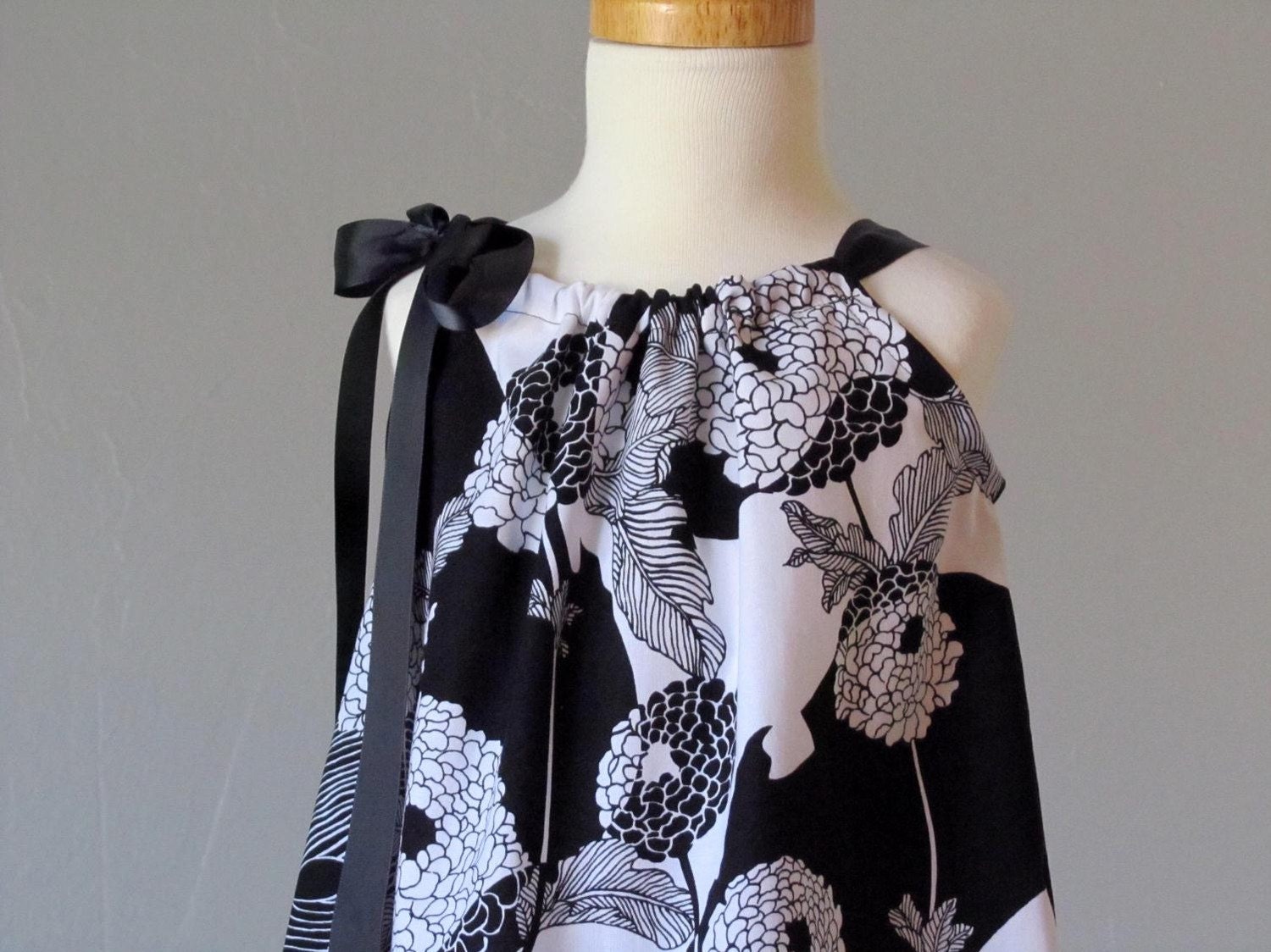 Girls Pillowcase Dress - Black and White Dahlia - Pillowcase Dress - Sizes 18 Months, 2T, 3T, 4T, 5, 6, 8, or 10