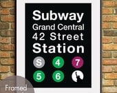Grand Central -NYC inspired Subway Sign Art-11x14 Print. Buy 3 and get One Free