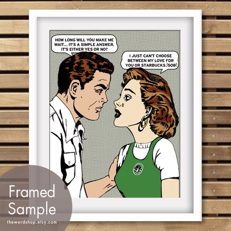 Latte Love Part Deux - Starbucks Romance Affair -8x10 Print (Buy 3 Get one Free) VIntage Coffee Shop Inspired