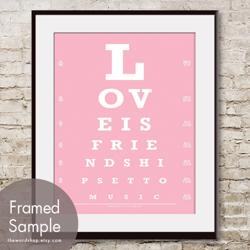 Love is Friendship set to Music (Eye Chart) 8x10 Print (Featured in Pink Lemonade) Buy 3 Get One Free
