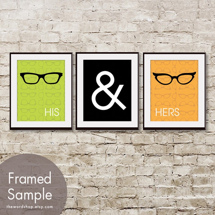 His and Hers Art (glasses) - 11x14 Prints (Set of 3) (Featured in Lime Zest, Black and Clementine)