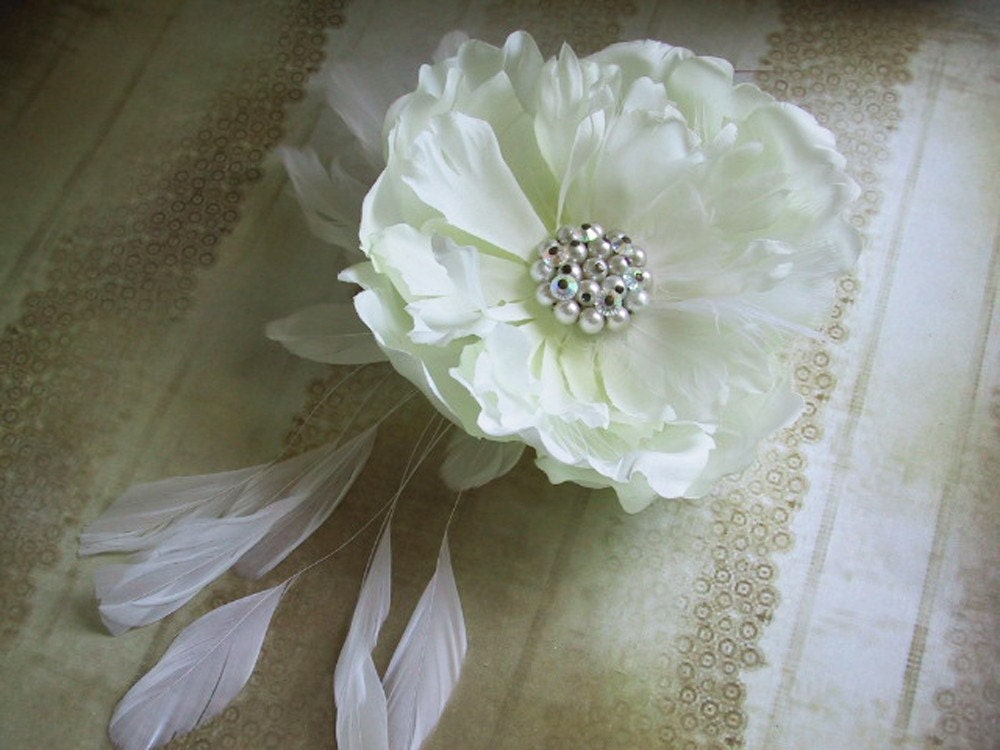 Bridal Feather Flowers, Feather Hair Facinator, Wedding Hair Accessory, ivory, flower, white, feathers - PEONY FEATHERS