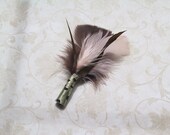 Boutonniere, Feathered, feather, wedding, accessories, groom, accessory, green, ivory, brown, mint, olive - GREEN & BROWN BOUT