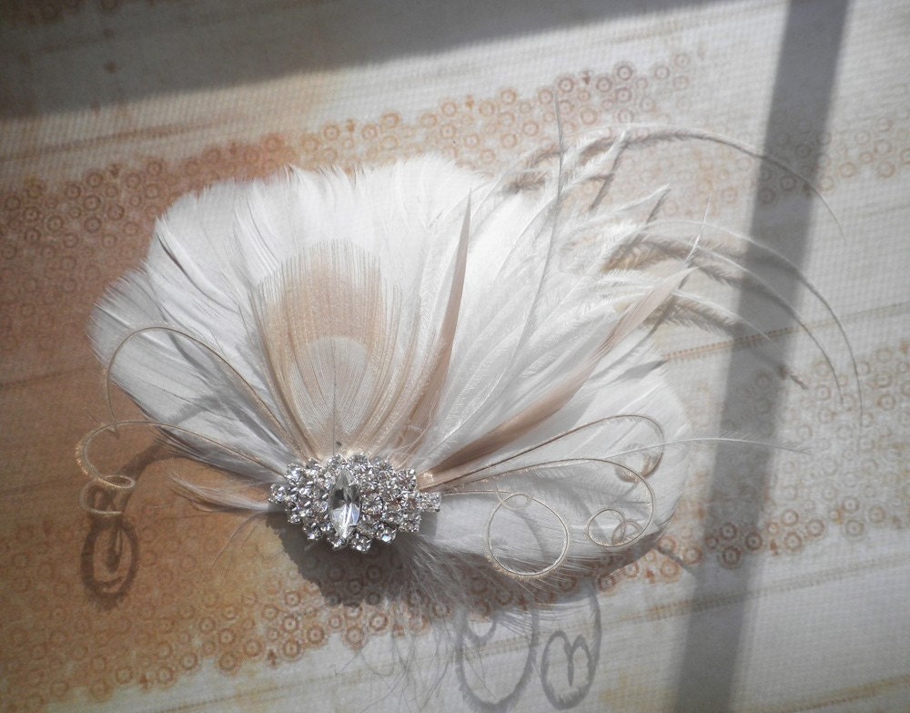 Bridal, Fascinator, Head, Piece, Feather, Feathered, Clip, Wedding, bridal, Hair, Accessories, ivory, peacock, white - BRIDAL BLISS