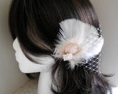 Bridal Fascinator Head Piece, Feather Hair Clip, Wedding Hair Accessory, ivory, peach, orange - IVORY PEACH PRETTY