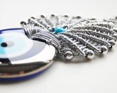 Silver Gray Macrame Wall Hanging Amulet Wall Decor Handmade Evil Eye Bead