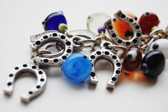 Horse Shoe Bunch Colorful Evil Eye Handmade Silver Plated Key Chain
