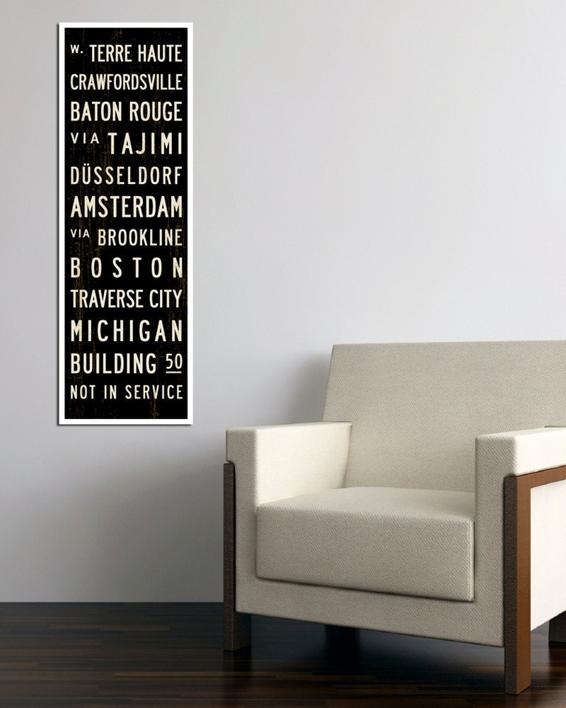 CREATE YOUR OWN Bus Scroll Art. Subway Sign. Personalized Typography Print on Canvas 12 x 36