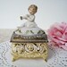 Vintage JAPAN Rose Casket & Porcelain Cherub Music Box - Ole My Darling Clementine - 1950
