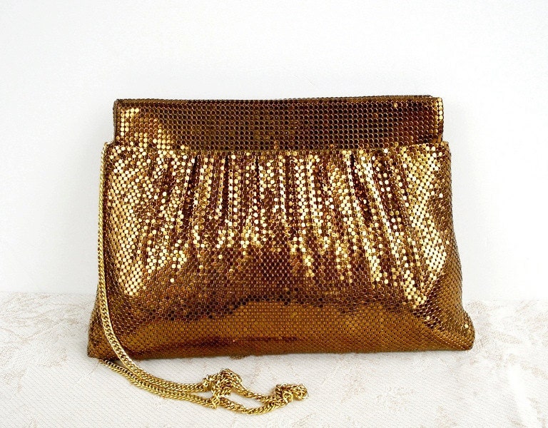 Vintage WHITING DAVIS Copper Mesh Bag - Evening Handbag -- Purse - Gold Chain Strap - 1950 - Rare Color