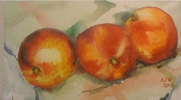 Three early peaches size 4.5 in x 7.5 in 11cm x 18cm